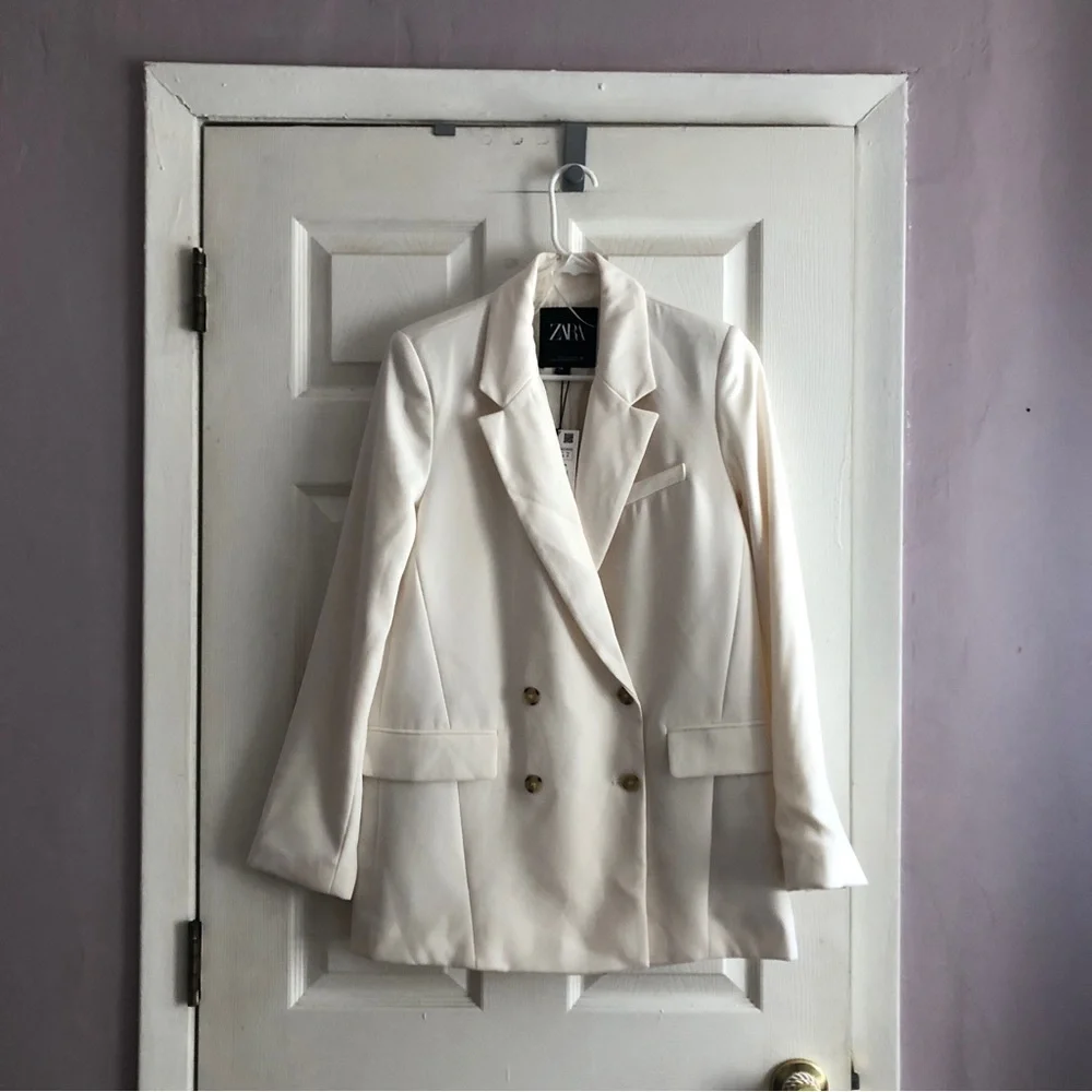 NWT ZARA Double Breasted Off White Oyster Cream Ivory Blazer S priced  to move - Picture 2 of 6